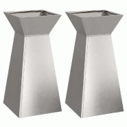 Helloshop26 - Lot de 2 jardinières à pilier contemporain extérieur 35 x 35 x 73 cm en métal argent 02_0052405 - métal 3000237401868