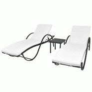 Helloshop26 - Lot de 2 transats chaise longue bain de soleil lit de jardin terrasse meuble d'extérieur avec table résine tressée 02_0012132 - Bois