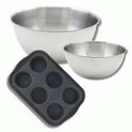 Lot de pâtisserie avec 1 Moule à muffins en silicone fibre de verre, 1 spatule Zenker et 2 bols à mixer en inox Fackelmann - noir métal 3176239936612