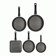 Mamù Set Daily 5 pièces antiadhésif : poêles Ø 24/32 cm, sauteuses Ø 20/28 cm, grill carré 23 cm, aluminium, sans PFOA - aluminium MASTOSETDAIXXXASS
