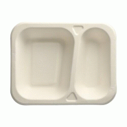 Papstar 100 Barquettes scellables canne à sucre 2 compartiments 725 ml 4,2 cm x 18,5 cm x 23,5 cm blanc - blanc Matériau naturel 88402