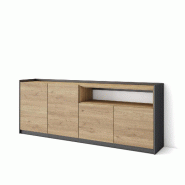 SKRAUT HOME Buffet salon et cuisine, 207x80x37 cm, 4 Portes, Meuble chaussure, Chêne et noir - beige Bois manufacturé 703_13