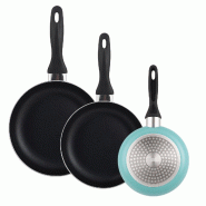 WellHome - Set de 3 Poêles Ø16/20/24cm en Aluminium Pressé Bleu Mat - aluminium WH16222