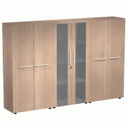 Armoire combiné 4 portes mélaminé + 2 portes verre fumé à serrure - 9 étagères - L. 243 x P. 43 x H. 158 cm So Flora - Frêne Noir_0