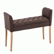 Décoshop26 - Banc banquette capitonné en tissu marron avec pieds en bois largeur 133cm BAN10004 - Bois massif 3000365374577