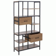 Décoshop26 - Bibliothèque industrielle avec tiroirs étagère de rangement 150x81x33 cm en MDF marron et métal 04_0008786 - 3000267143950