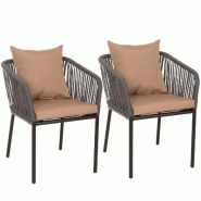Décoshop26 - Lot de 2 chaises de jardin accoudoir corde en aluminium corde en maille anthracite coussin taupe 04_0007306 - aluminium 3000262051588