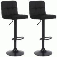 Décoshop26 - Lot de 2 tabourets de bar en velours noir coutures décoratives piètement métal noir 10_0005563 - noir métal 3000265092120