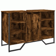 Helloshop26 - Armoire lavabo salle de bain design peu encombrant 91 x 35 x 60 cm en bois d'ingénierie chêne fumé 02_0049580 - métal 3000235912533