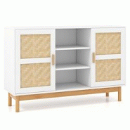 Helloshop26 - Buffet moderne 120 cm meuble de rangement avec 2 portes tressées en bambou 3 étagères ouvertes table console d'appoint 20_0007957 - 3 Helloshop26 - Buffet moderne 120 cm meuble de rangement avec 2 portes tressées en bambou 3 étagères ouvertes table console d'appoint 20_0007957 - 3