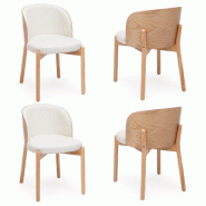 Merax 4 chaises de salle à manger en bois massif, tissu lin, dossier enveloppant et placage frêne, bois naturel - multicolore Bois massif N634P44827