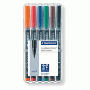 Staedtler Lumocolor Permanent 313, Feutres permanents pour toutes les surfaces, Sans xylène ni toluène, Set de 6 couleurs lumineuses, pointe ogive 0