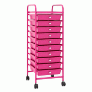 COSTWAY Chariot avec tiroirs, chariot de salle de bain, chariot d'appoint avec 10 tiroirs empilables, structure métallique (rose vif) - rose plastiqu