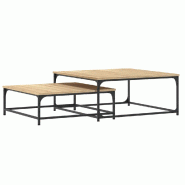 Décoshop26 - Lot de 2 tables basses gigognes design industriel en bois d'ingénierie couleur chêne et fer DEC040505 - Bois massif 3000264966385