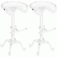 Décoshop26 - Lot de 2 tabourets de bar industriels en métal blanc vieilli – Assise incurvée en fonte et repose-pieds réglable 10_0006686 - blanc