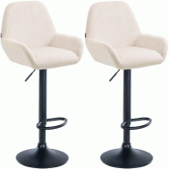 Décoshop26 - Lot de 2 tabourets de bar repose-pieds en forme d'arc en métal noir assise en velours crème 10_0006766 - beige métal 3000265753489