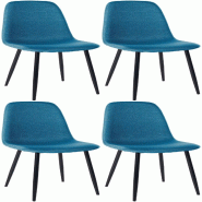 Décoshop26 - Lot de 4 chaises de salle à manger design simple avec pieds en métal noir et assise en tissu bleu 10_0001834 - bleu métal 3000250698450