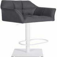 Décoshop26 - Tabouret de bar x1 réglable en feutrine gris assise enveloppante capitonnée avec base carrée en métal blanc 10_0006482 - blanc méta