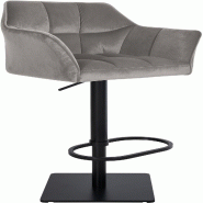 Décoshop26 - Tabouret de bar x1 réglable en velours gris assise enveloppante capitonnée et avec base carrée en métal noir 10_0006061 - gris méta