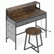 Helloshop26 - Bureau informatique avec tabouret 110 x 50 x 95,5 cm ergonomique avec rangement design en métal brun rustique 20_0018740 - métal 30002