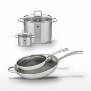 Lot Poêles 28cm & 32cm Elo Relief Evolution et Faitouts 16cm & 26cm - gris inox 3176239955217