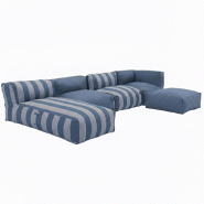Oviala Business Salon de jardin modulable rayé 5 places bleu pacific - bleu polyester 115067