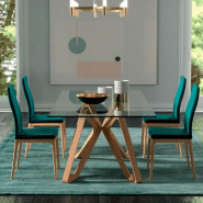 Ozzio papillon table fixe en cristal transparent et piÉtement en  bois / large