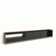 SKRAUT HOME Meuble TV, Banc Télé, 310x50x37 cm, Pour les TV jusqu'à 80", LED, Noir et chêne - noir Bois manufacturé 686_2