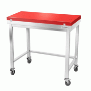 Table de travail en inox 1200x600 mm avec plaque de découpe rouge et renfort sur roulettes PREMIUM - GOLDINOX - gris inox 3701770841530