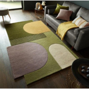 Tapis Pure Laine Asymétrique CARNAC Multicolore Vert - Référence 6808-TN