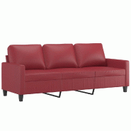 VidaXL Canapé à 3 places Rouge bordeaux 180 cm Similicuir Modèle Rervelionne - Matériau naturel 359145