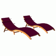 VidaXL Chaises Longues Lot De 2 Avec Coussins Bois D Acacia Solide - rouge 3077370