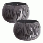 WellHome - Lot de 2 pots 1,4 L Bowl Sandy Ø18 cm chacun, coloris anthracite - gris plastique PK4181