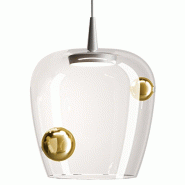 Zafferano Suspension Bilia LED 8W 3000K 678lm Verre borosilicate soufflé à la bouche, finition Aluminium et Or antique, diamètre 27cm, IP40 - doré