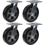 Roulette de 200mm 8" en caoutchouc noir pivotante, capacité de 1800kg, jeu de 4 Roulette de 200mm 8" en caoutchouc noir pivotante, capacité de 1800kg, jeu de 4