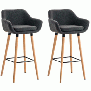 Décoshop26 - Lot de 2 tabourets de bar design et confortable en tissu gris clair avec accoudoirs et repose-pieds 10_0000273 - gris 3000861969604