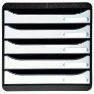 Exacompta - Réf. 3097213D - BIG BOX PLUS - Caisson 5 tiroirs  - Dimensions extérieures :  Prof. 34,7 x l 27,8 x H 27,1cm - Noir/Blanc glossy - blanc
