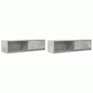 Helloshop26 - Lot de 2 meubles TV muraux peu encombrants 100 x 31 x 25,5 cm en bois d'ingénierie gris béton 02_0051664 - gris Bois massif 3000237027