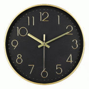 IvoQ Horloge mural moderne - Noir/Or - 30 cm - Mouvement silencieux - Horloge murale 3D - noir 8721335300604
