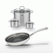 Lot 2 Faitouts 16/26cm et Poêle 24cm Elo Relief Evolution - gris inox 3176239955101