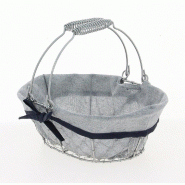 Panier ovale métal grillagé argent tissu gris liseré noir 28x20x10cm - par 20