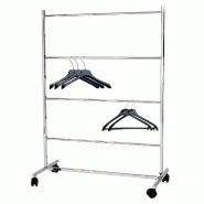 Portant Range Cintres Chromé - 4 Niveaux - L84xP40xH130cm - Acier - Roulettes Ø50 mm - Supporte 25 kg