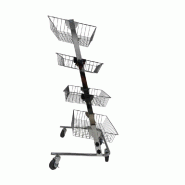 Présentoir 4 paniers inclinables chromé avec roulettes 65x48x118 cm Présentoir 4 paniers inclinables chromé avec roulettes 65x48x118 cm