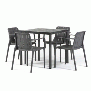 RATTATAN Ensemble de salle à manger extérieur Table carrée 80x80 cm et 4 chaises avec accoudoirs, résistant, pour terrasses, jardins - Zeno + Ginn