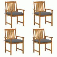 VidaXL Chaises De Jardin Avec Coussins Lot De 4 Bois D Acacia Massif - gris 3061200