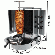 Grill Döner kebab gaz 6 brûleurs max 60 kg avec verre Robax - moteur en bas