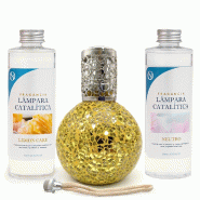 MamaManuela Pack Economique Lampe Catalytique Mosaïque Or + Parfum Gâteau au Citron (200ml) + Nettoyant Neutre (200ml) + Mèche de Recharge - MM-LCA