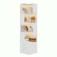 Merax étagère d'angle 45x43.5x180 cm, bibliothèque en L avec LED contrôlée par app, 4 étagères et 2 tiroirs, blanc - blanc Bois manufacturé NK Merax étagère d'angle 45x43.5x180 cm, bibliothèque en L avec LED contrôlée par app, 4 étagères et 2 tiroirs, blanc - blanc Bois manufacturé NK