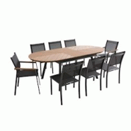 Oviala Business Ensemble table extensible 180/220 cm et 8 chaises de jardin effet bois - marron Bois massif 111810 Oviala Business Ensemble table extensible 180/220 cm et 8 chaises de jardin effet bois - marron Bois massif 111810