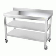 Table de travail en inox 1500 x 600 mm adossée avec 2 étagères sur roulettes PREMIUM / GOLDINOX - inox 3701770801763 Table de travail en inox 1500 x 600 mm adossée avec 2 étagères sur roulettes PREMIUM / GOLDINOX - inox 3701770801763